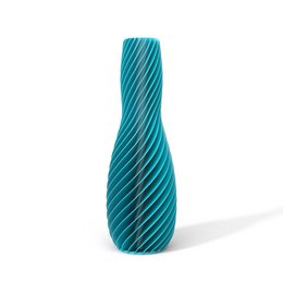  Spiral vase in turquoise color with a tall, cylindrical shape and a spiral pattern.