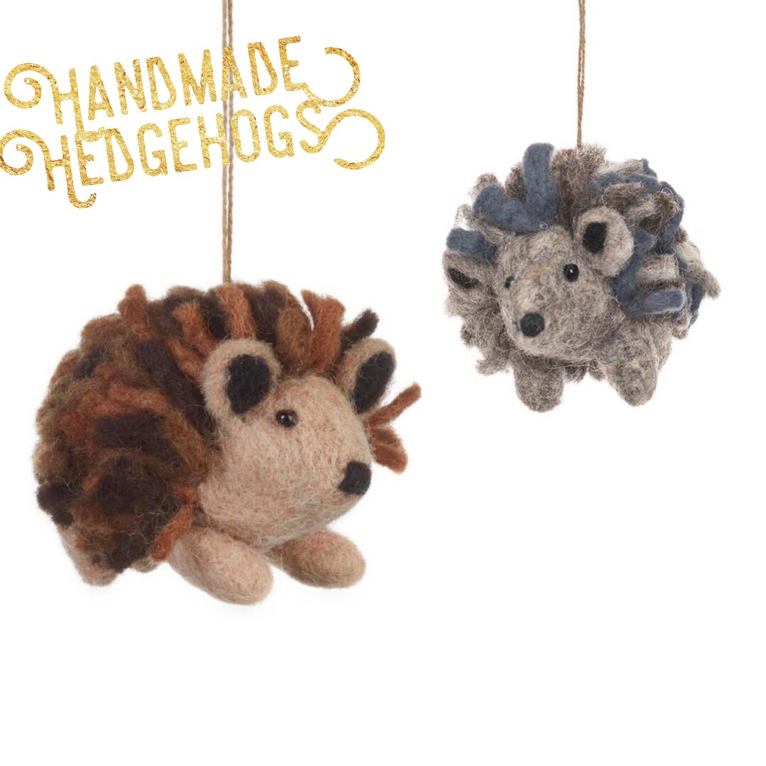 Handmade Felt Brown Hedgehog Hanging Biodegradable Decoration
