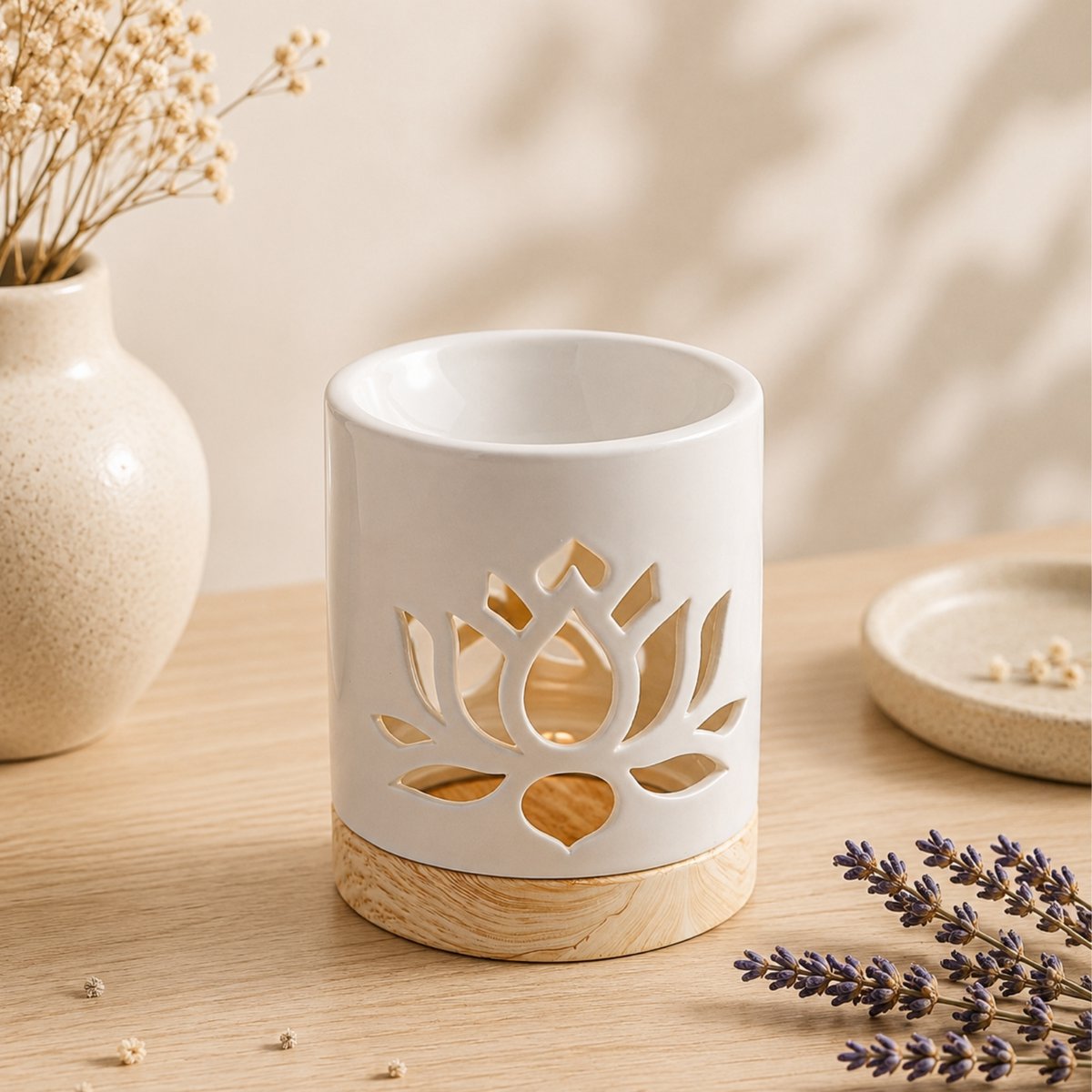 Quemador de perfume serie Céramy – Nenúfar – Portavelas de cerámica lacada – Difusión de ceras aromáticas, aceites esenciales – Idea decorativa de regalo