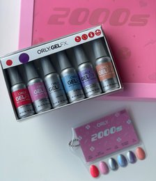 "Gel nail polish set, vibrant colors including pink, red, blue, purple, 2000's themed collection, six piece kit"
