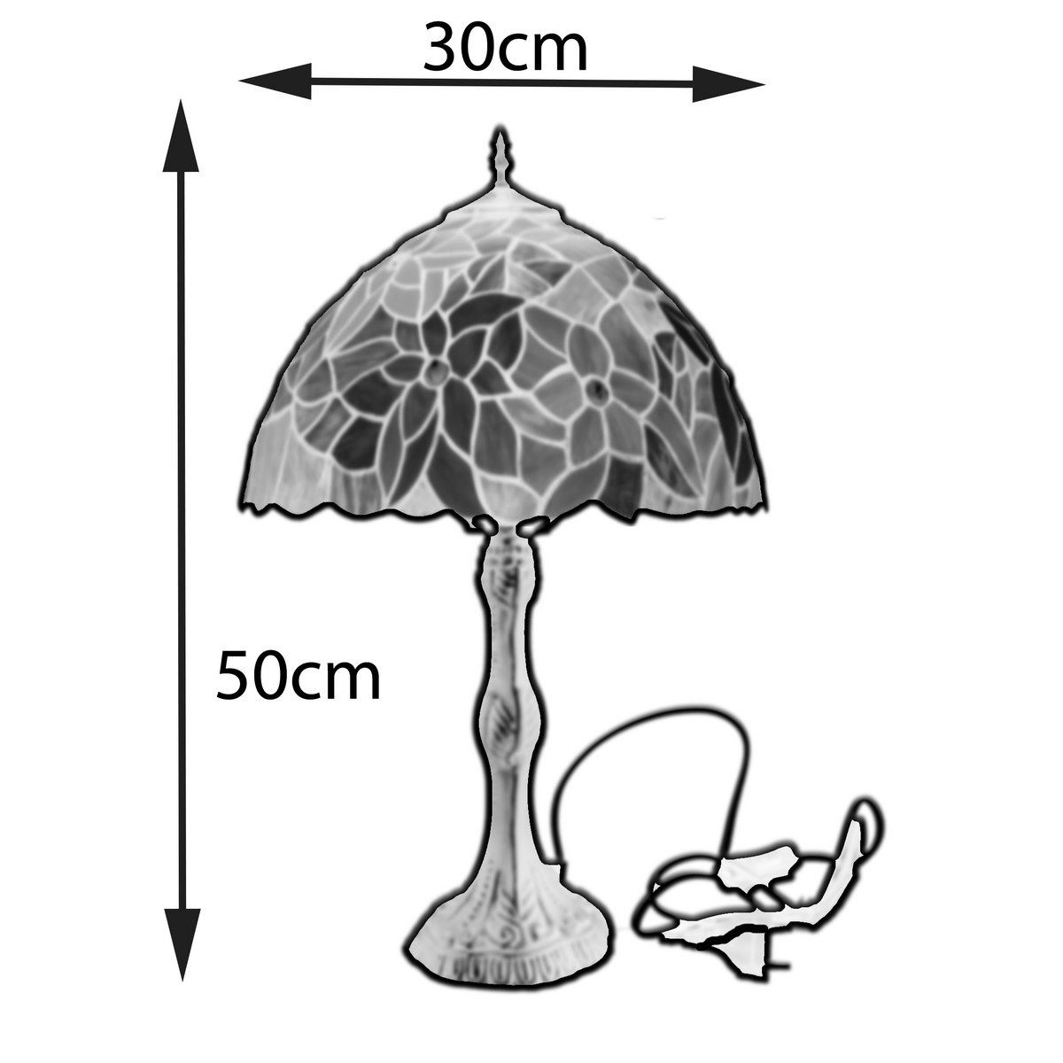 Rubberen voet tafellamp met Tiffany lampenkap diameter 30 cm Dalí Serie LG238600P