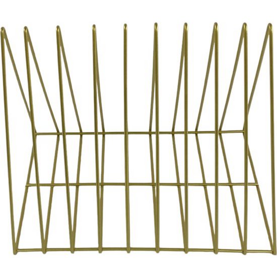 Metalen magazine organizer | triangel boeken rek | magazine opberger | driehoek | kranten opbergrek | cd opbergsysteem | magazine houder | tijdschriftenhouder | lectuurbak | mat goud