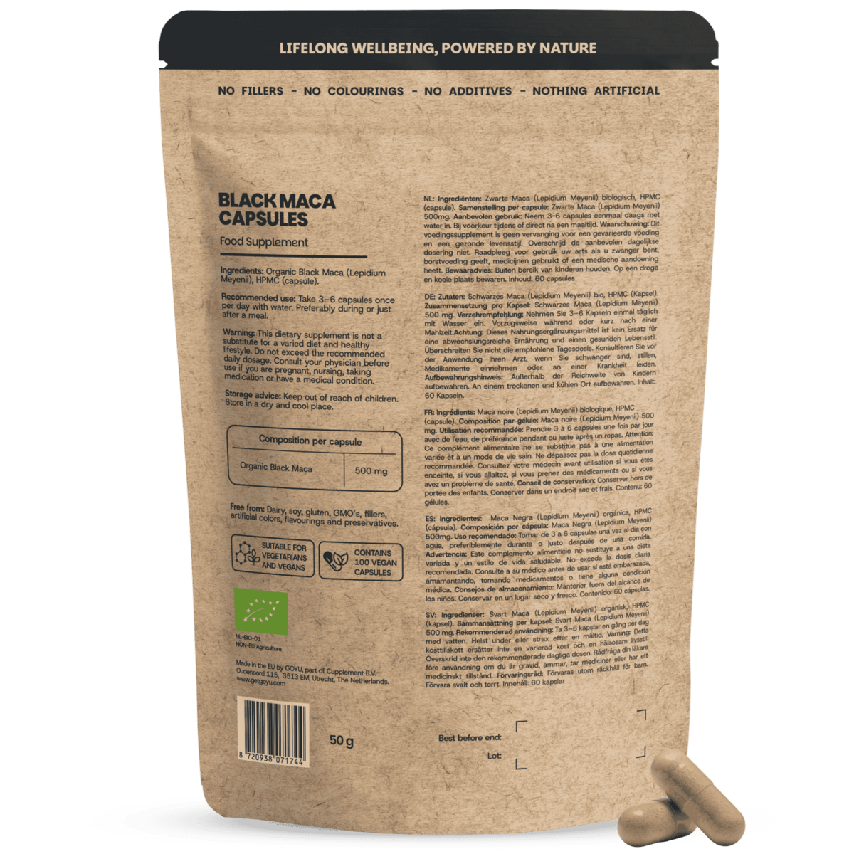 Black Maca Capsules 500mg Organic -  100 Capsules