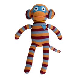 Cuddly toy sock monkey midi stripes orange/burgundy