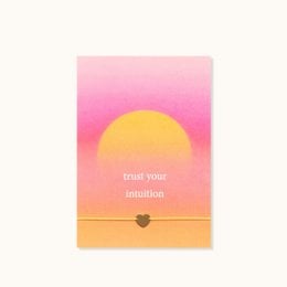 Trust your intuition sunset gradient pink yellow card with heart charm