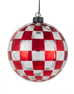 Pendant glass ball red checkered 10 cm VE 6