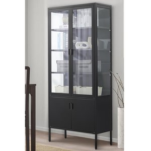 Brisbane Display Cabinet - Black, Steel/Glass, 80x35x180 cm