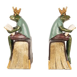 BookRests Set von 2 14x10x23 cm grün brauner Polyresin -Frosch -Buchhalter