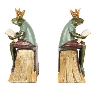 BookRests Set von 2 14x10x23 cm grün brauner Polyresin -Frosch -Buchhalter
