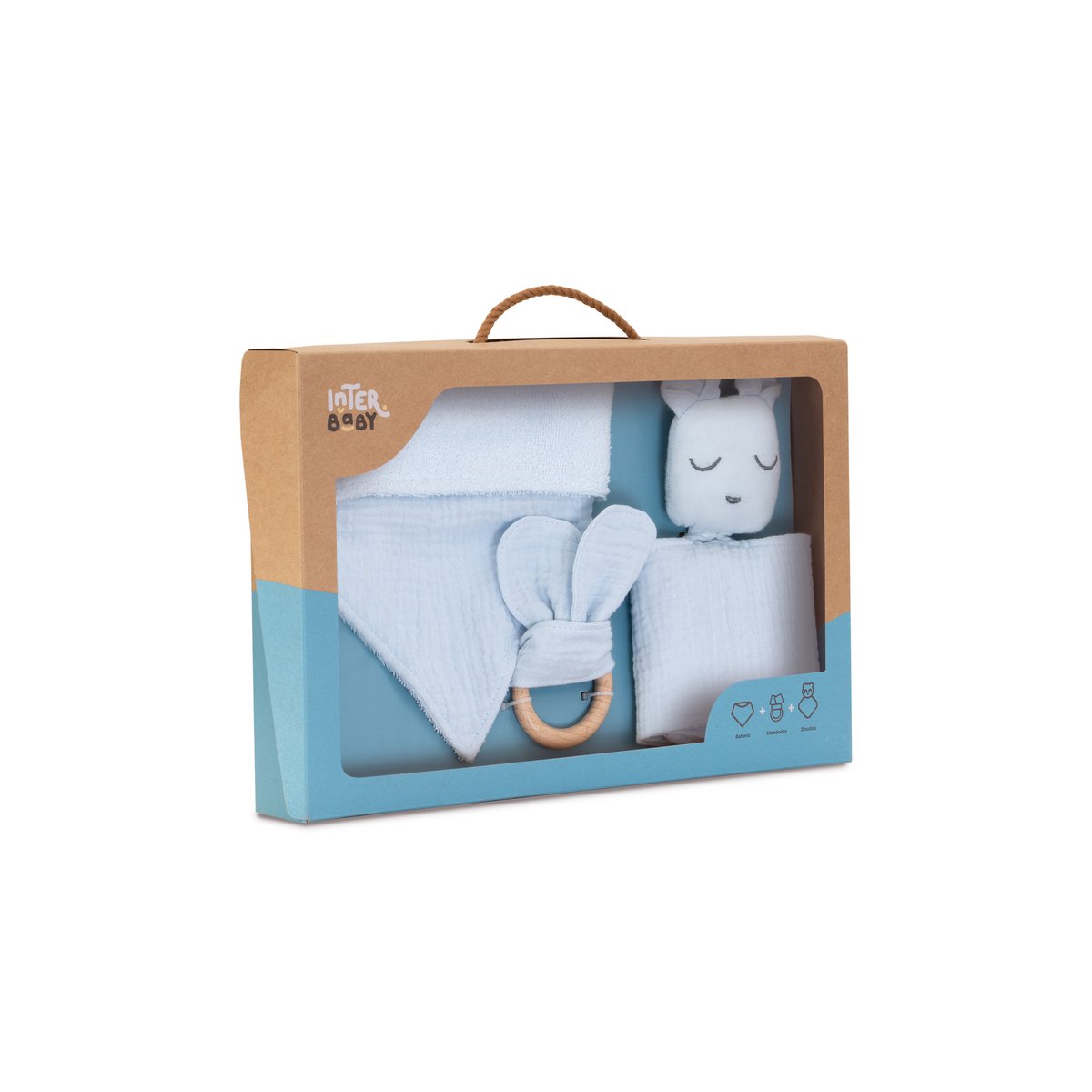 SET DOUDOU + BANDANA + Bijtring - MOD. OSO - BLAUW/GRIJS
