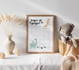 A countdown calendar for toilet training boys, featuring a cute giraffe design. The calendar has numbered circles to track progress, making it a helpful tool for parents during this important developmental stage.