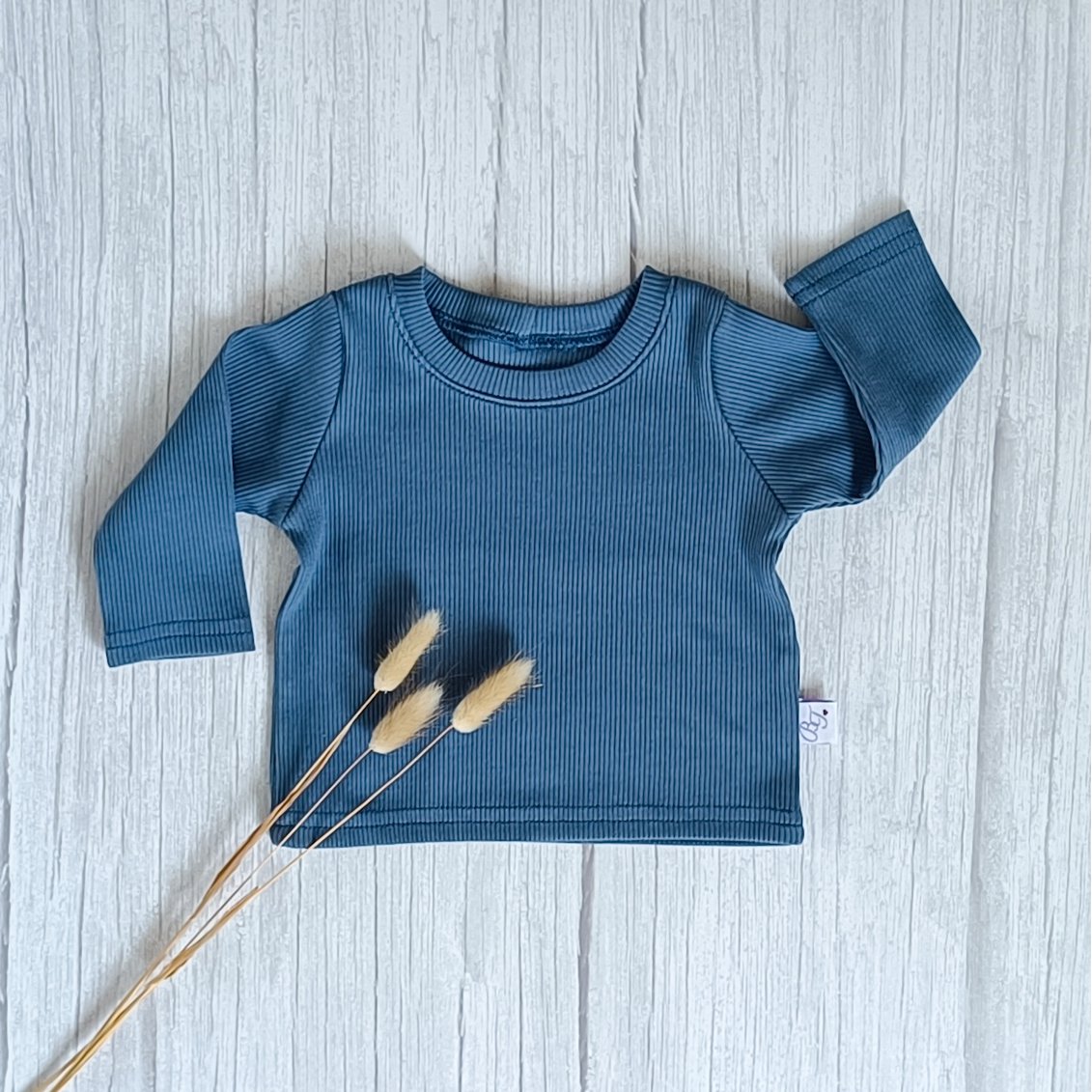 Langærmet Rib Jersey Mørke Jeans Blå