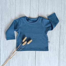 Langarm-Rippjersey in dunklem Jeansblau