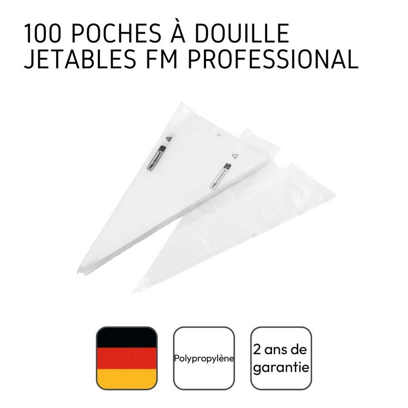 Set van 100 wegwerp professionele spuitzakken 50 cm en transparante plastic maatbeker 1 liter FM Professional