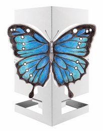 Decorative butterfly-themed candle holder greeting card with bright blue and brown butterfly design.