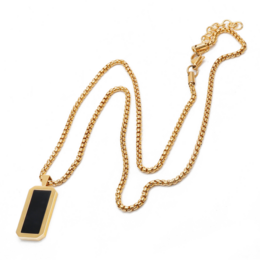Collana in acciaio inossidabile dorato maschile con ciondolo onice rettangolo