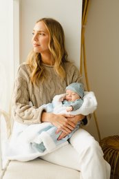 ENSEMBLE 5 PCS(CHEMISE+PANTALON+GANTS+BAVOIR+CHAUSSETTES)POUR NOUVEAU-NÉ (0-6 MOIS)-100%COTON-MOD. DUENDES - BLEU FONCÉ
