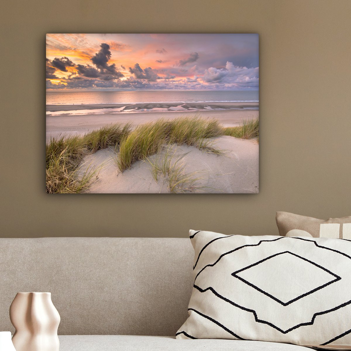 Pintura de lona - Decoración de pared - Sunset - Dune - Playa - Plantas - Mar