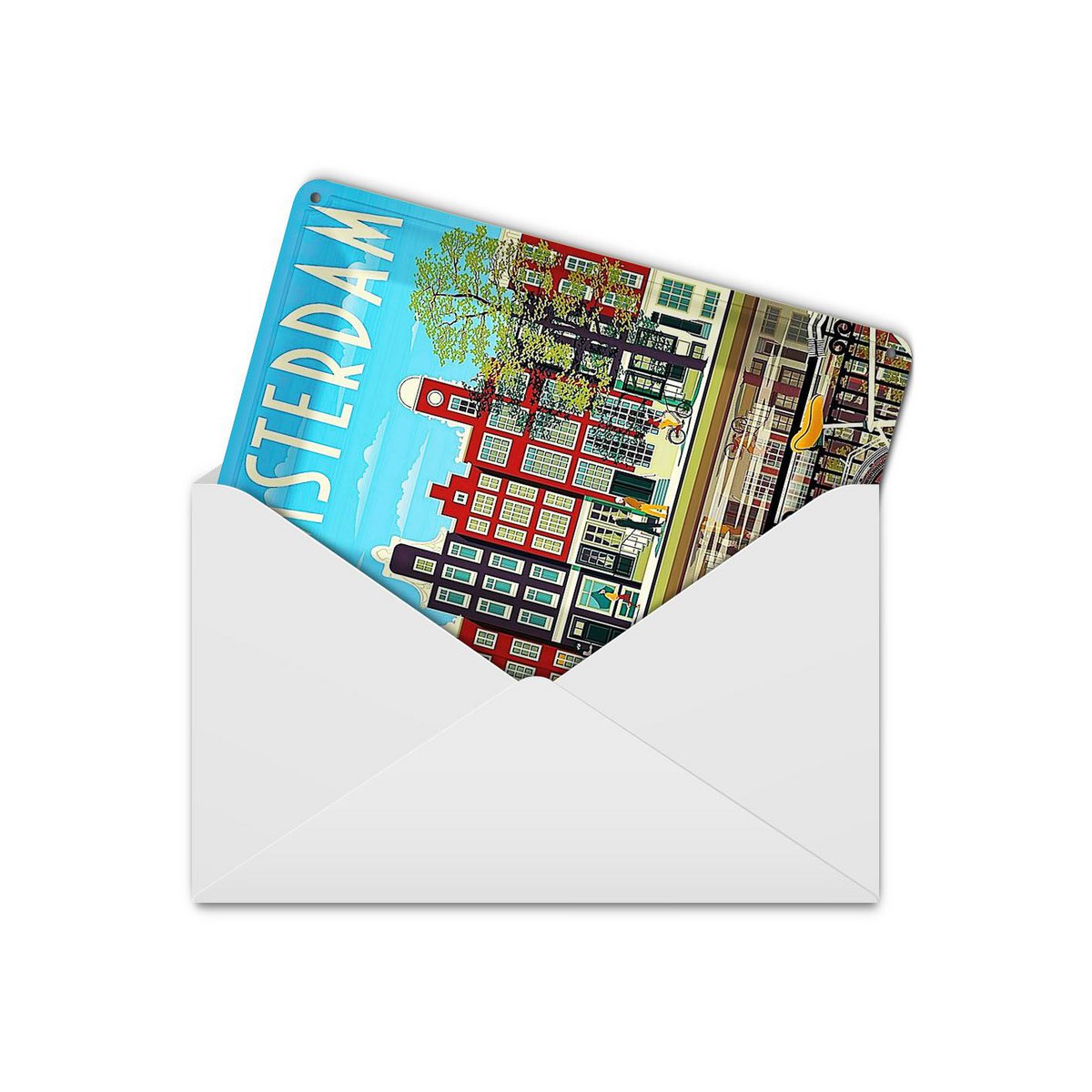 Cartolina da viaggio in latta 10x14 cm Amsterdam Olanda biciclette case decorazione cartello