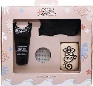 LADOT SET 2 - includes : 1 cosmetic stamp "medium size" flower & 1 tube of temporary body ink & 1 ink pad & 1 rhinestone plate