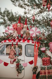 Guirlande de Noël en velours « à carreaux rouges » avec demi-lunes