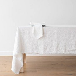 Linen Tablecloth Optical White Terra Fringe