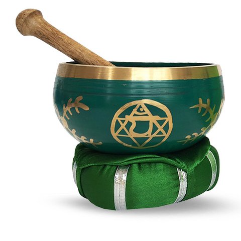 Messing Klankschaal met stok & Kussen 12 cm Hartchakra