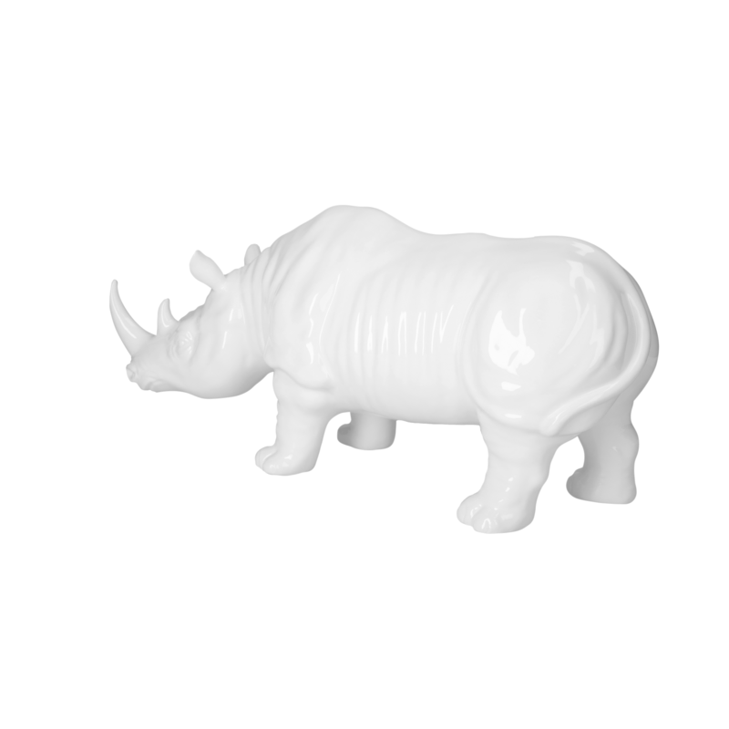 Hergestellt in Italien, weißes Nashorn aus Keramik, H 25 x 50 x 18 cm