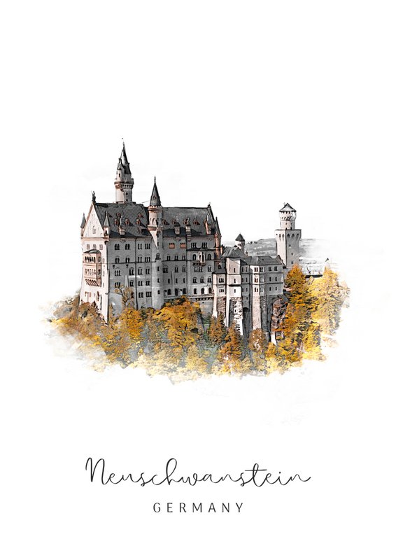 Slot Neuschwanstein, Duitsland | Muurdecoratie | Souvenir | Minimalistische reiskunst