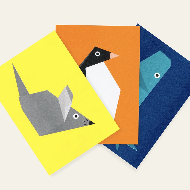 Risography Postcard - Origami Pinguin - DIN A6