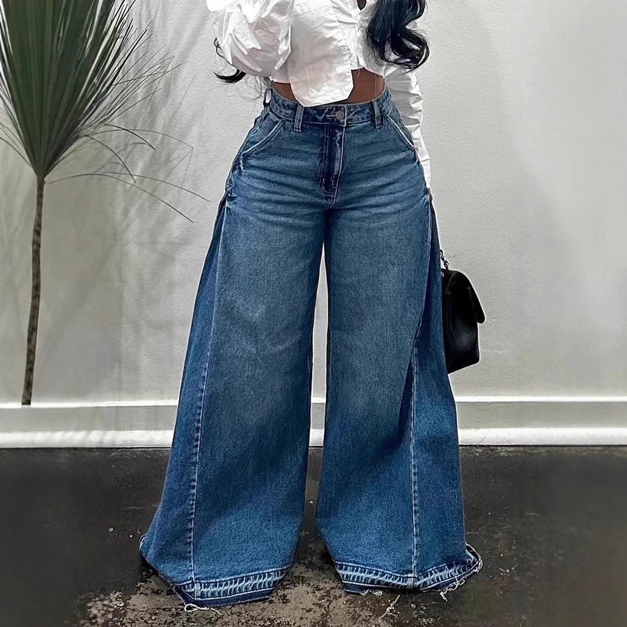 Jean ample à jambes larges, pantalon à cloche et à pompon