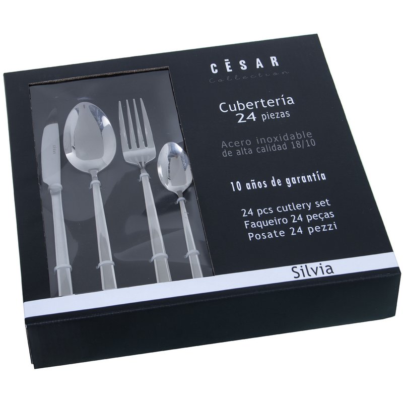 SÆT MED 24 BESTIK RUSTFRI STÅL 18/10 GLOSS-SILVIA OPVASKEMASKINE PASSER CU313