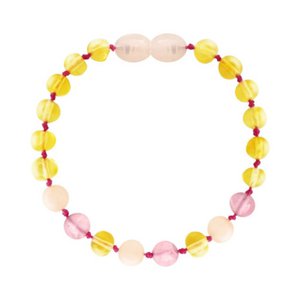 Amber bracelet baby - Lemon and Rose Quartz - 14 cm