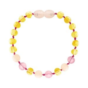 Amber bracelet baby - Lemon and Rose Quartz - 14 cm