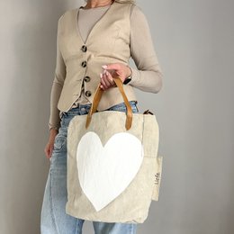BucketBag heart white  (vintage light canvas) NEW