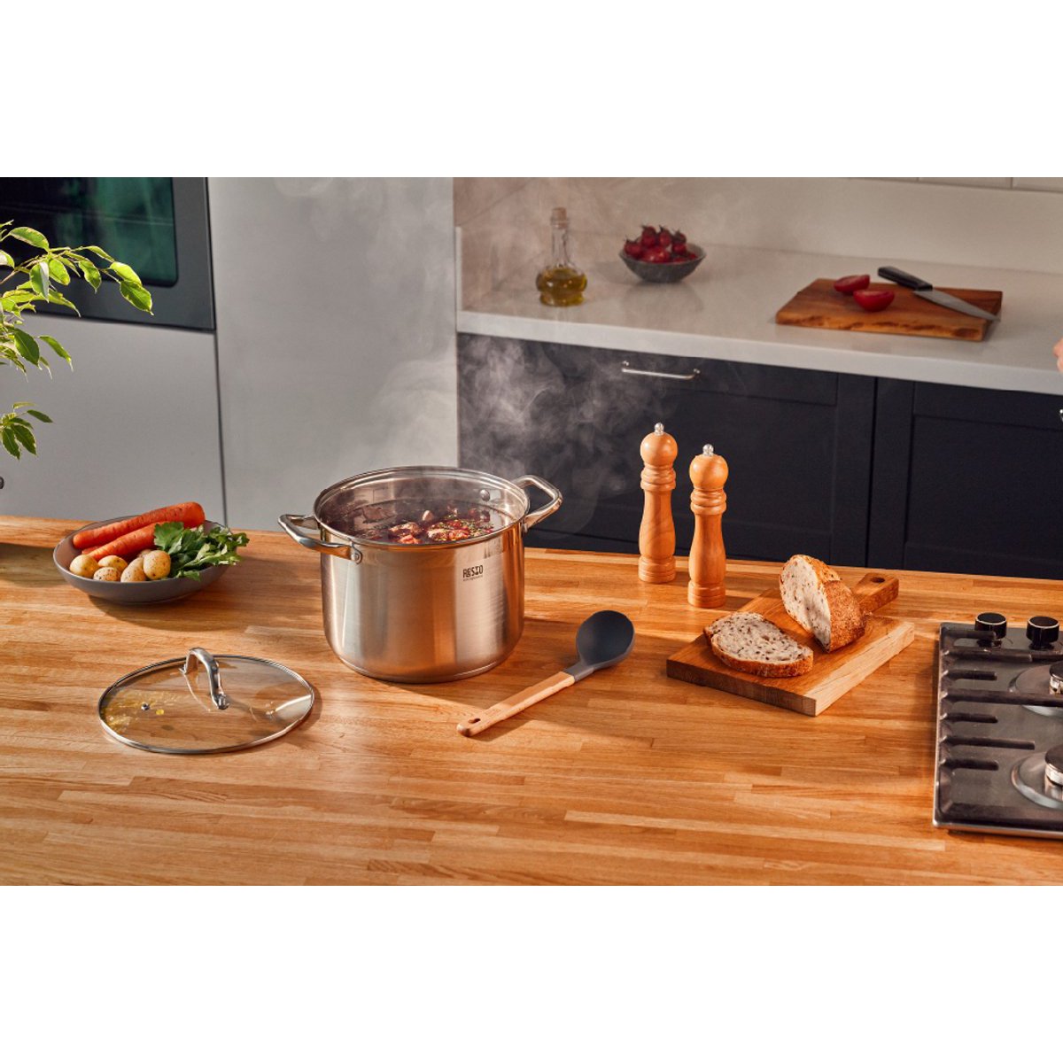 RESTO 92003 Libra Kookpan - 3.6 Liter - Rond Ø20 cm - Roestvrijstaal - Inductie Pan - Braadpan met Glazen Deksel