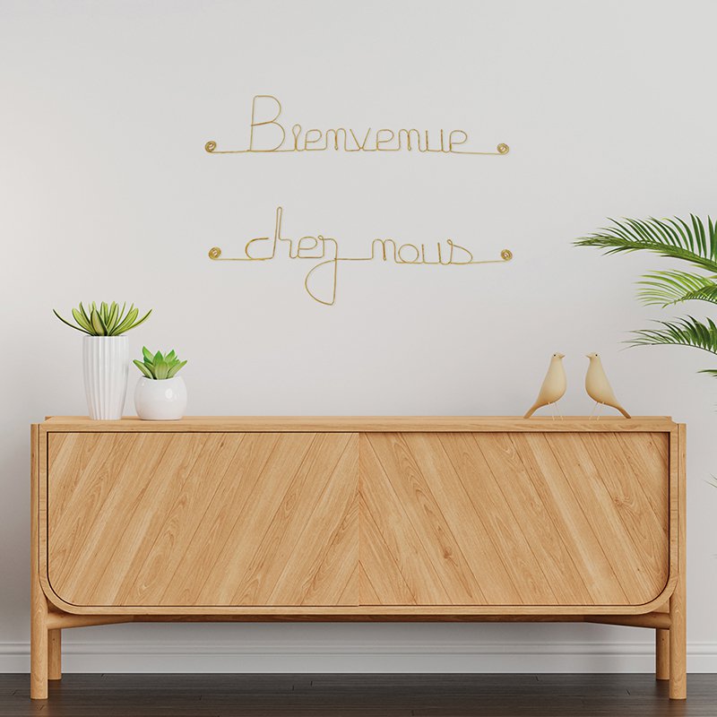 Wanddecoratie in gouden koperdraad "Welkom bij ons" om op te pinnen - Wandsieraden