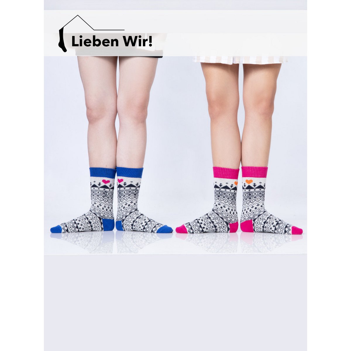 A few colorful casual socks made of cotton heart pattern