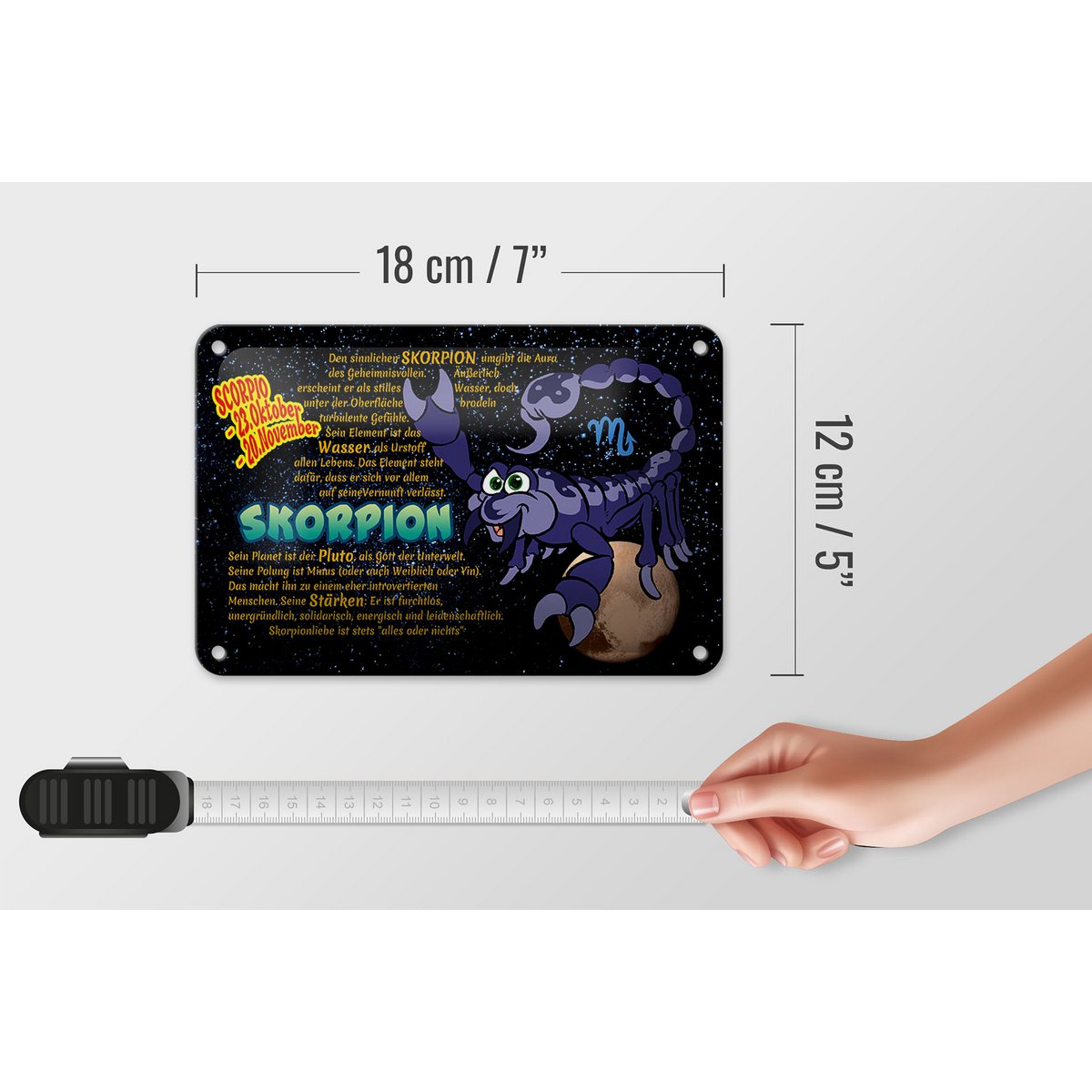Tin Sign Zodiac Sign 18x12cm Scorpio Planet Strength Decoration