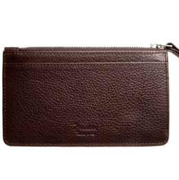 5 Porta Carte Di Credito In Pelle Martellata Con Zip Marrone