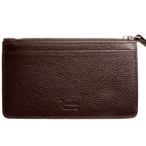 5 Credit Card Pebbled Leather Card Wallet With Zip Brown