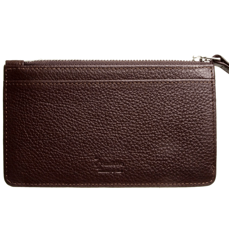 Portefeuille 5 cartes de crédit en cuir grainé avec fermeture éclair marron