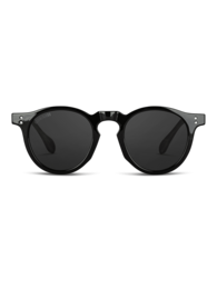  Black round sunglasses with a sleek, modern design.