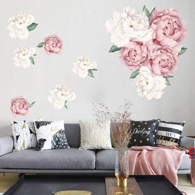 Riesige rosa und weiße Blumenaufkleber