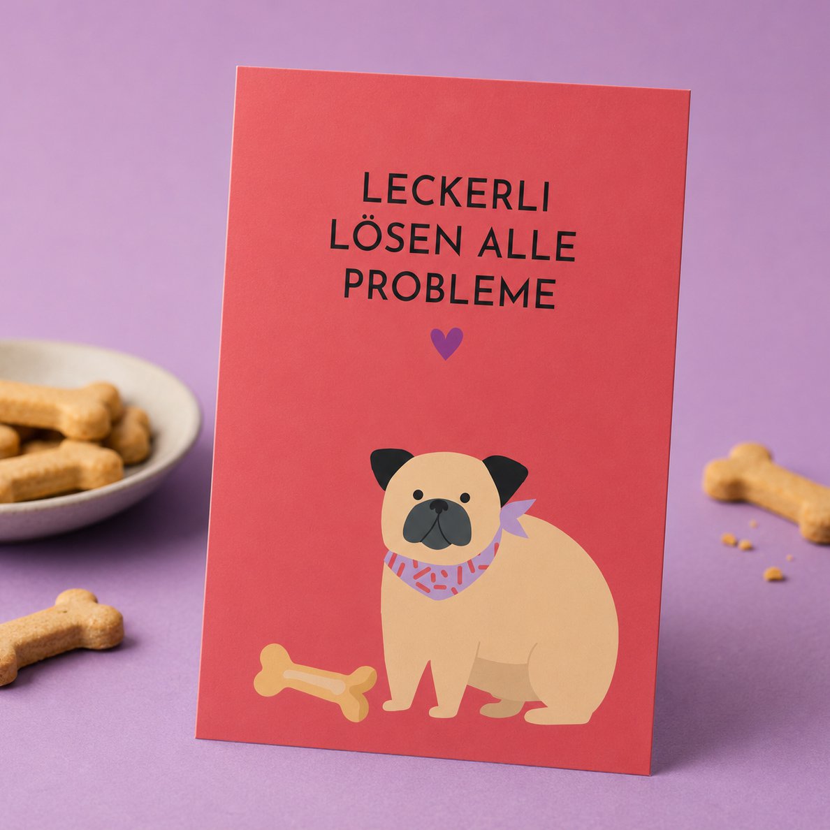 Postcard with saying – Treats solve all problems