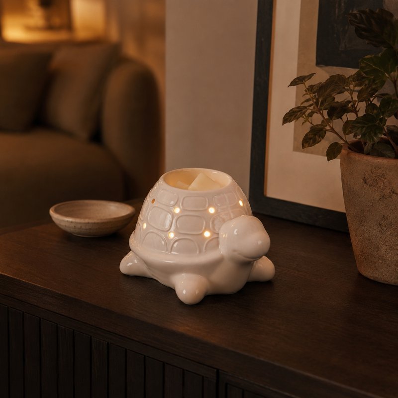 Parfumbrander uit de serie Céramy – Franklin – gelakte keramische kaarsenhouder – verspreiding van geurende was, etherische oliën – decoratief cadeau-idee