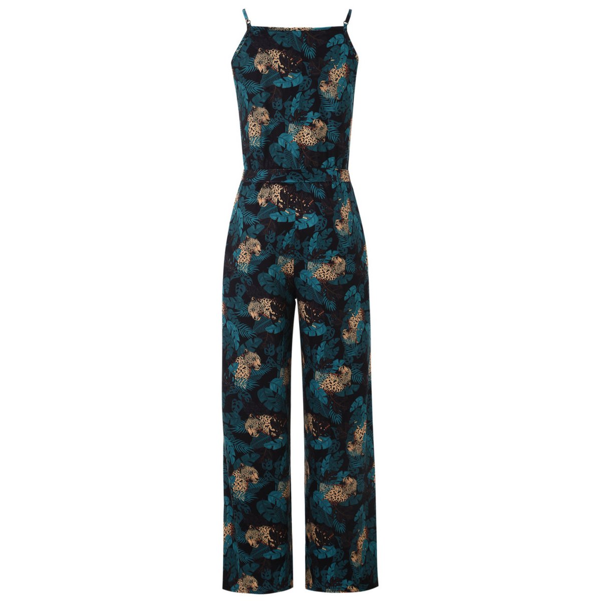 EU STOCK Brigitte Brown Cheetah & Palm Leaves Print Strappy Jumpsuit