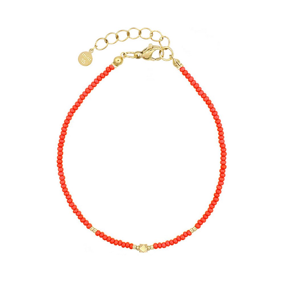 Elegance Beaded Anklet - Coral Red