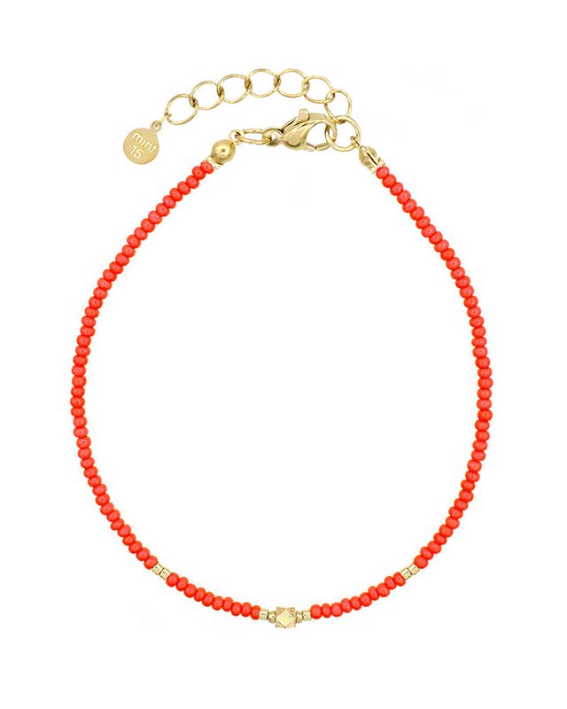 Elegance Beaded Anklet - Coral Red