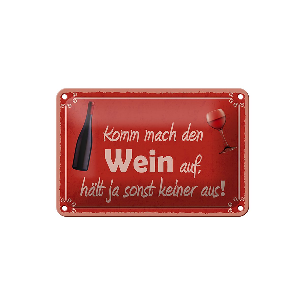 Blikken bordje met de tekst 18x12cm Kom open de wijncadeaudecoratie